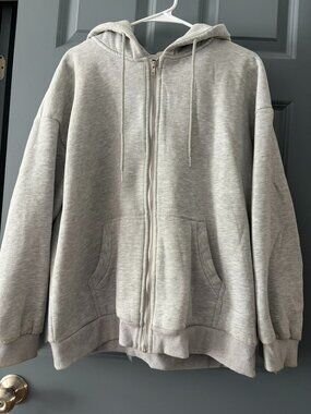 E Fan Classic Grey Zip-Up Hoodie, Size L